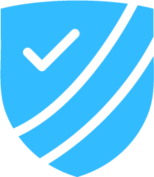 Blaues Schild mit einem Haken und diagonalen Linien.