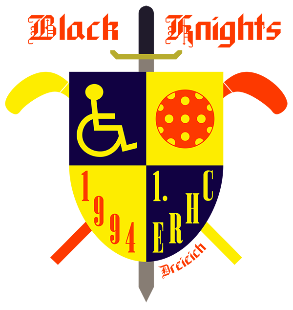 Ein farbenfrohes Wappen mit vier Feldern: ein Rollstuhlsymbol, ein roter Ball mit gelben Punkten, die Zahl 1994 und den Buchstaben